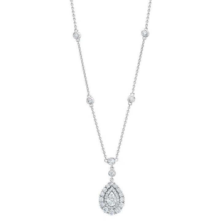 Lab Grown Diamond Round Halo Station Drop Necklace