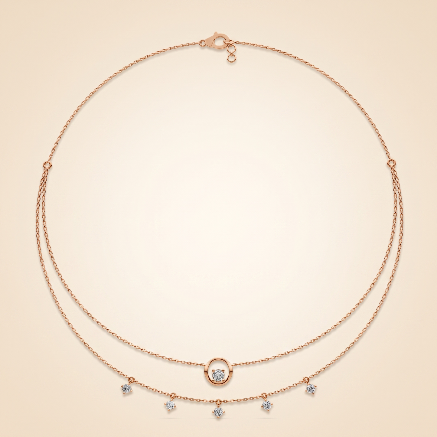 lab grown diamond double layer circle & charm necklace