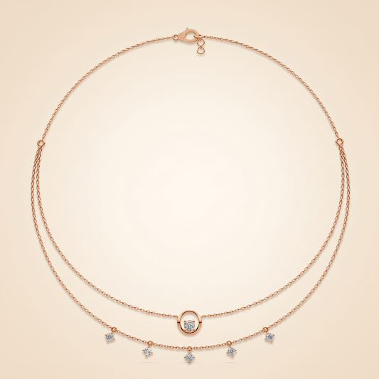 Lab Grown Diamond Double Layer Circle & Charm Necklace