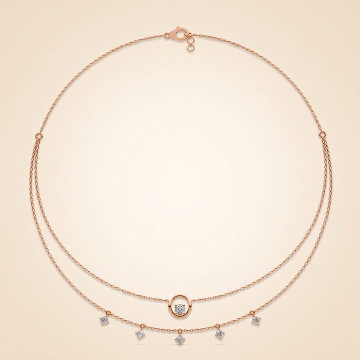 Lab Grown Diamond Double Layer Circle & Charm Necklace