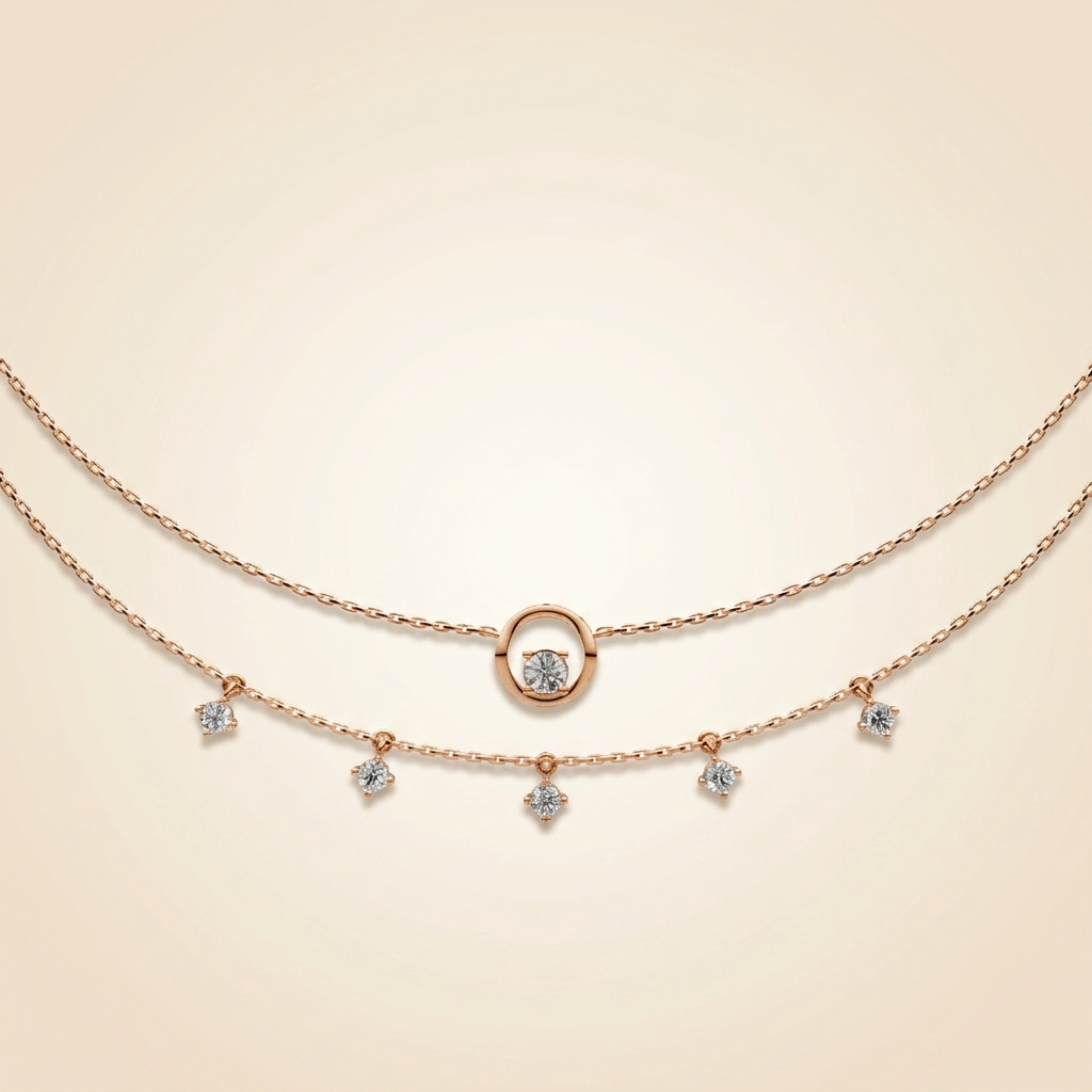 lab grown diamond double layer circle & charm necklace