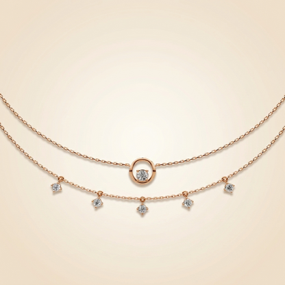 Lab Grown Diamond Double Layer Circle & Charm Necklace