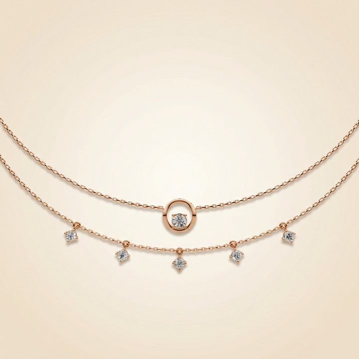 Lab Grown Diamond Double Layer Circle & Charm Necklace