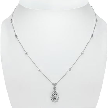 Lab Grown Diamond Round Halo Station Drop Necklace