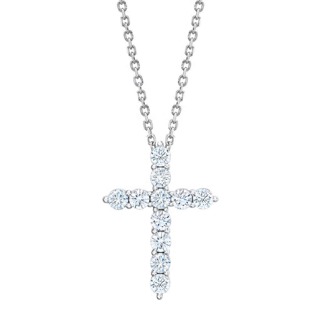 lab grown diamond cross pendant necklace, classic shared prong cross