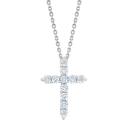 Lab Grown Diamond Cross Pendant Necklace, Classic Shared Prong Cross