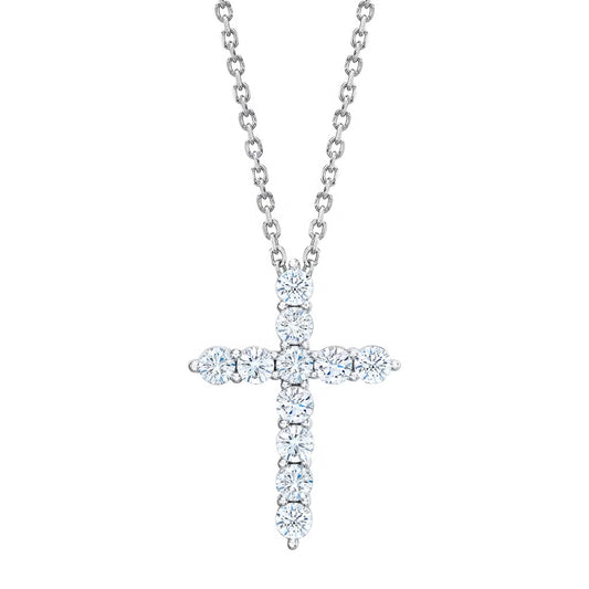 Lab Grown Diamond Cross Pendant Necklace, Classic Shared Prong Cross
