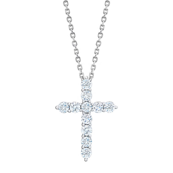 Lab Grown Diamond Cross Pendant Necklace, Classic Shared Prong Cross