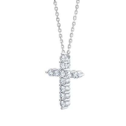 Lab Grown Diamond Cross Pendant Necklace, Classic Shared Prong Cross