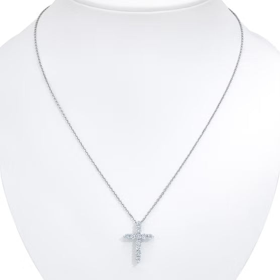 lab grown diamond cross pendant necklace, classic shared prong cross