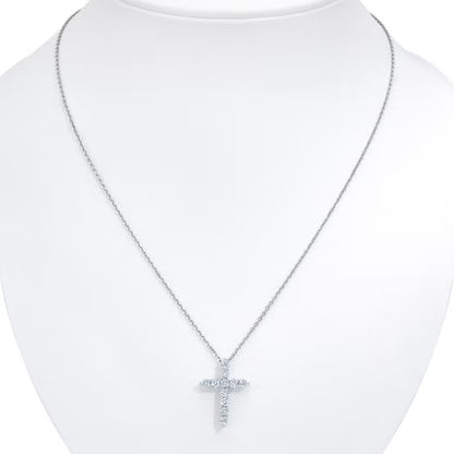 Lab Grown Diamond Cross Pendant Necklace, Classic Shared Prong Cross