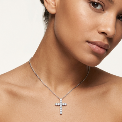 Lab Grown Diamond Cross Pendant Necklace, Classic Shared Prong Cross