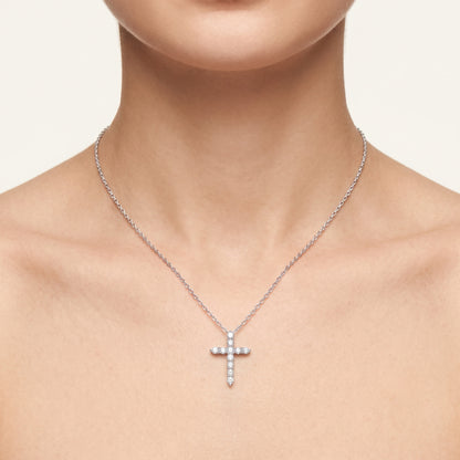 Lab Grown Diamond Cross Pendant Necklace, Classic Shared Prong Cross
