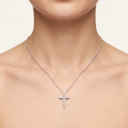 Lab Grown Diamond Cross Pendant Necklace, Classic Shared Prong Cross