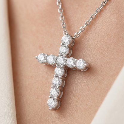 Lab Grown Diamond Cross Pendant Necklace, Classic Shared Prong Cross