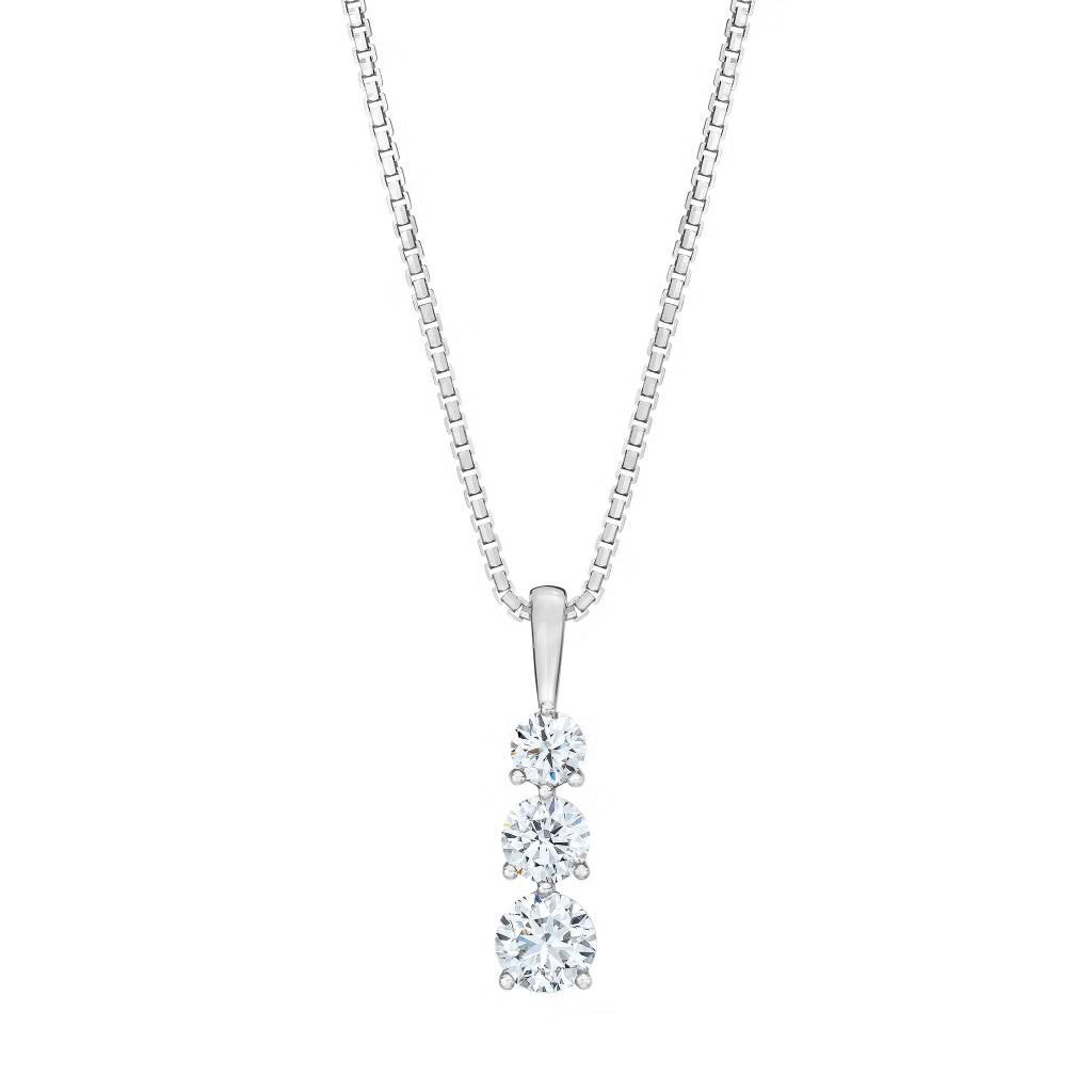lab grown three stone diamond drop pendant necklace
