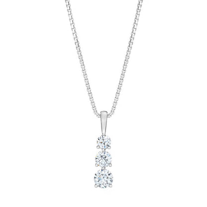 Lab Grown Three Stone Diamond Drop Pendant Necklace
