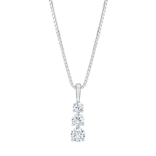 Lab Grown Three Stone Diamond Drop Pendant Necklace