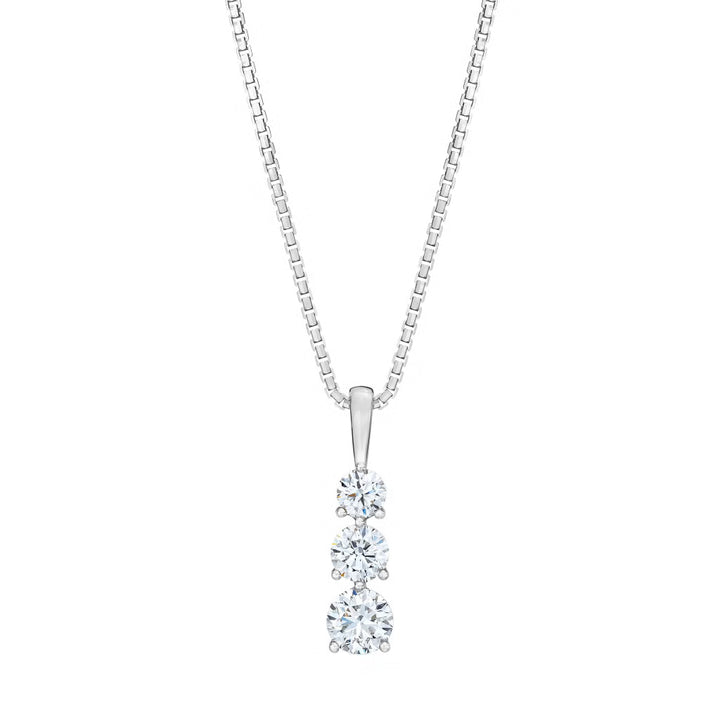 Lab Grown Three Stone Diamond Drop Pendant Necklace