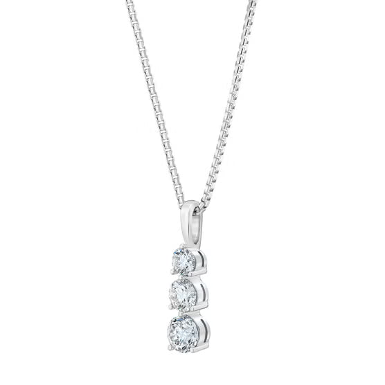 lab grown three stone diamond drop pendant necklace