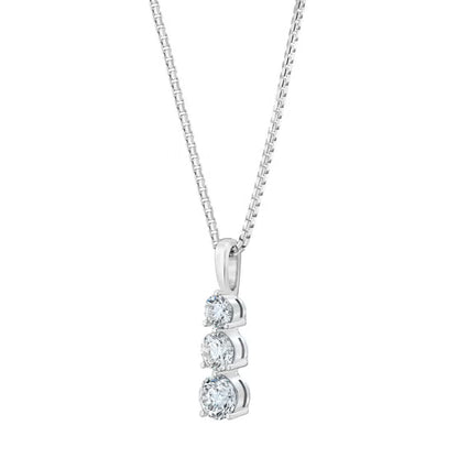Lab Grown Three Stone Diamond Drop Pendant Necklace