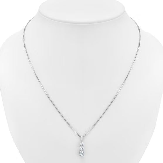 lab grown three stone diamond drop pendant necklace