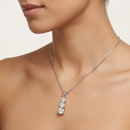 Lab Grown Three Stone Diamond Drop Pendant Necklace