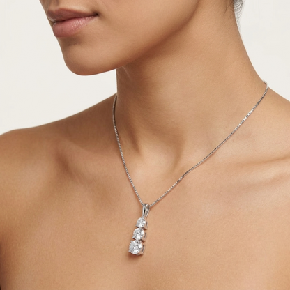 Lab Grown Three Stone Diamond Drop Pendant Necklace