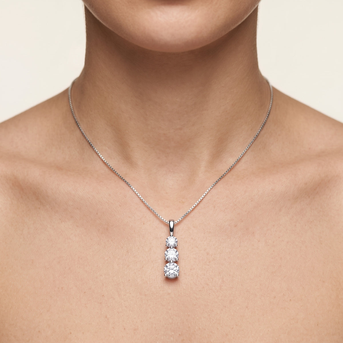 lab grown three stone diamond drop pendant necklace