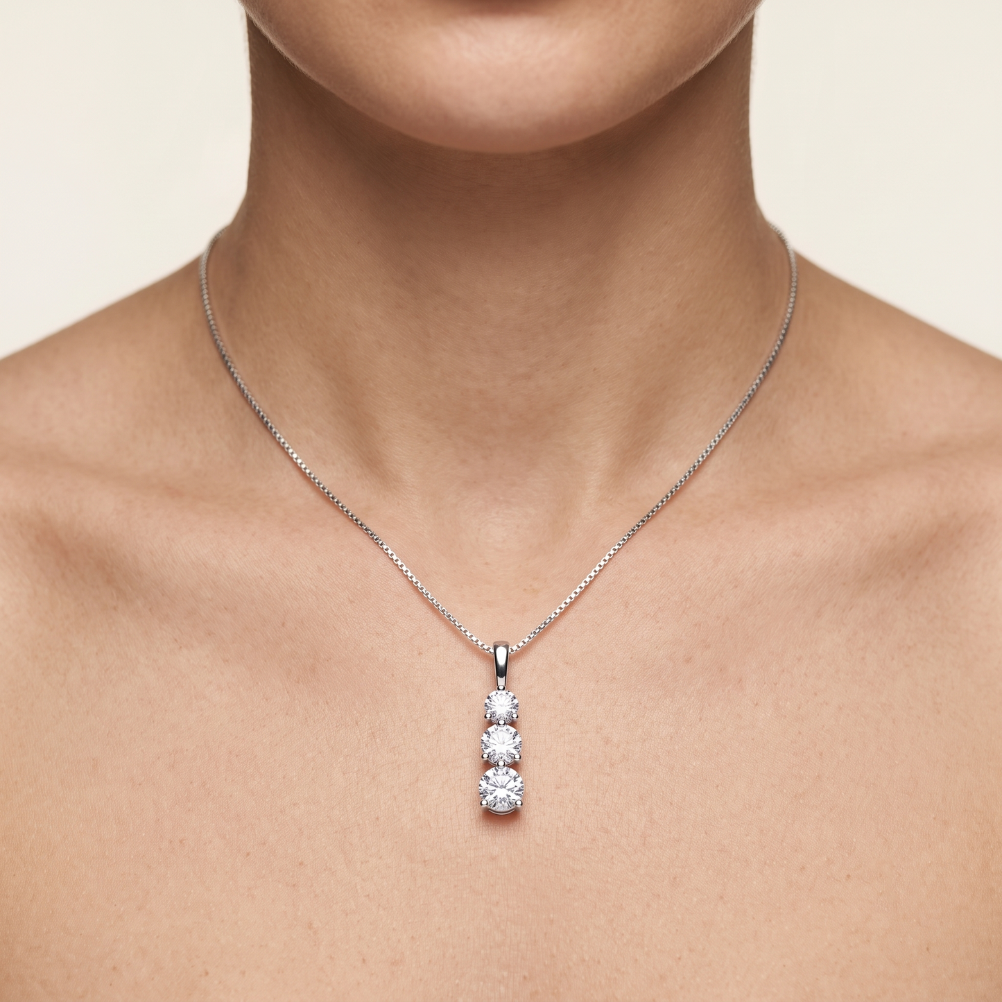 lab grown three stone diamond drop pendant necklace