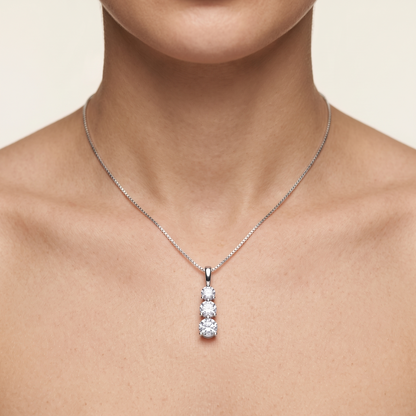 Lab Grown Three Stone Diamond Drop Pendant Necklace