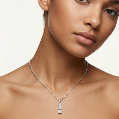 Lab Grown Three Stone Diamond Drop Pendant Necklace
