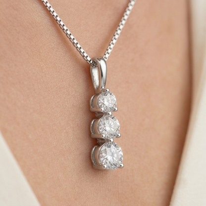 Lab Grown Three Stone Diamond Drop Pendant Necklace