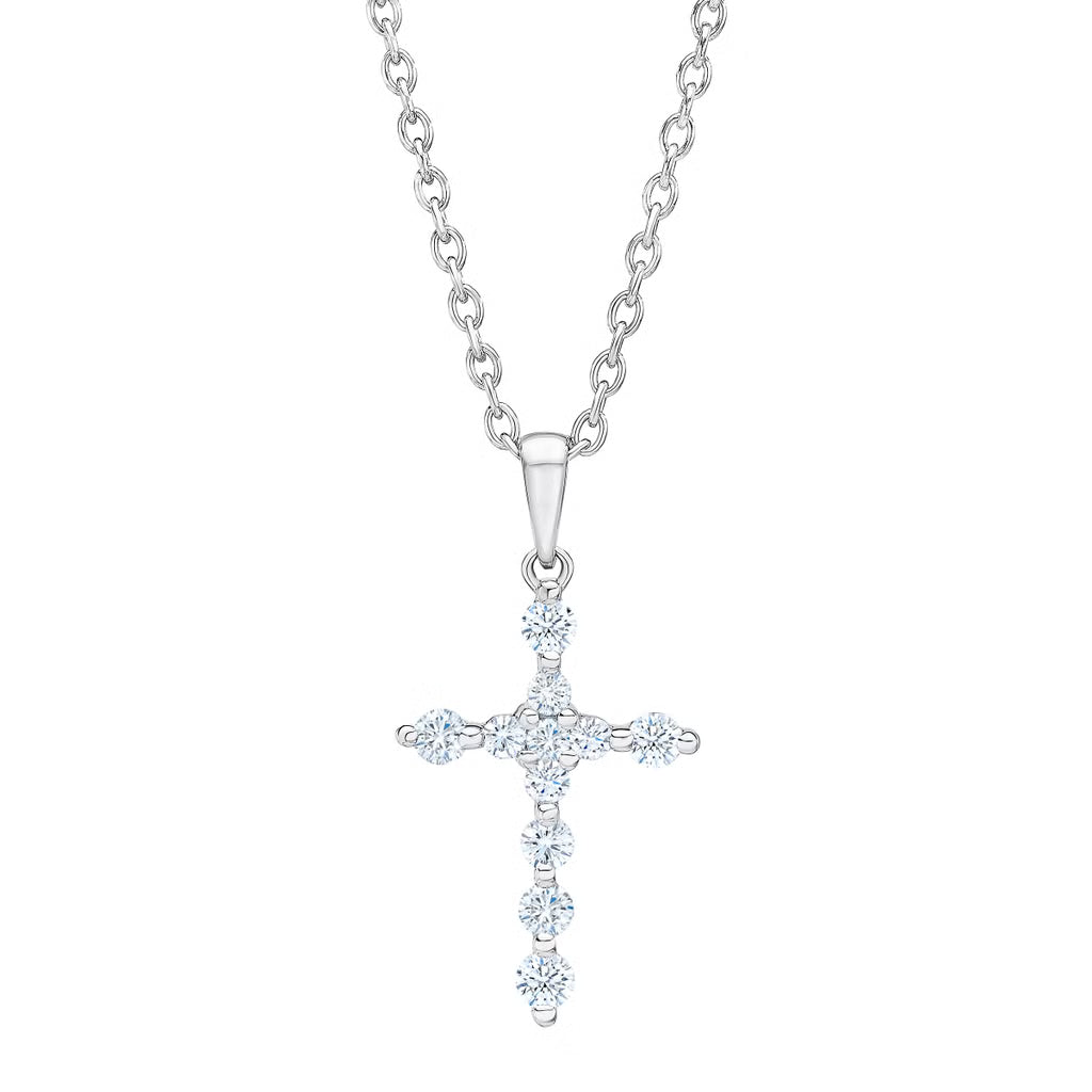 lab grown diamond petite cross pendant necklace, minimalist prong set cross