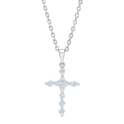 Lab Grown Diamond Petite Cross Pendant Necklace, Minimalist Prong Set Cross