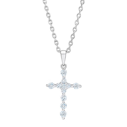 Lab Grown Diamond Petite Cross Pendant Necklace, Minimalist Prong Set Cross