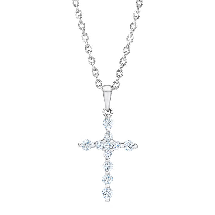Lab Grown Diamond Petite Cross Pendant Necklace, Minimalist Prong Set Cross