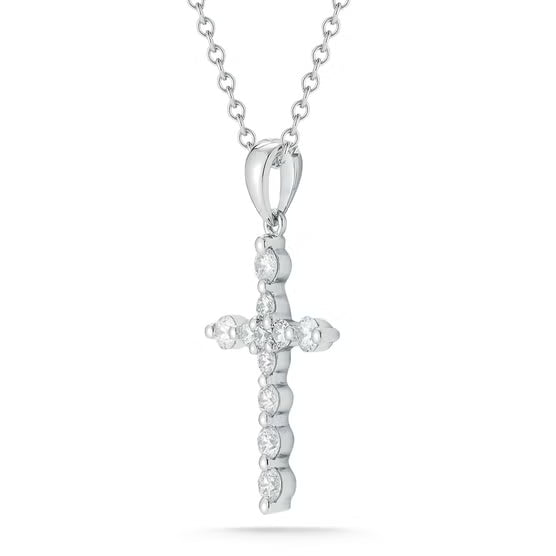 lab grown diamond petite cross pendant necklace, minimalist prong set cross
