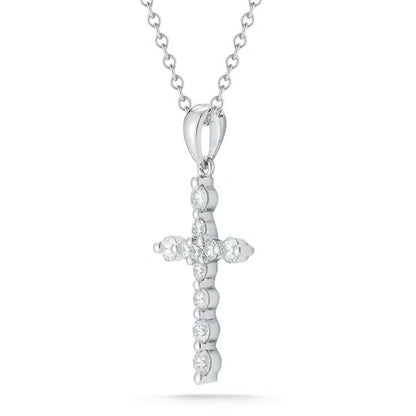 Lab Grown Diamond Petite Cross Pendant Necklace, Minimalist Prong Set Cross