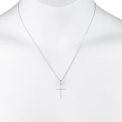 Lab Grown Diamond Petite Cross Pendant Necklace, Minimalist Prong Set Cross