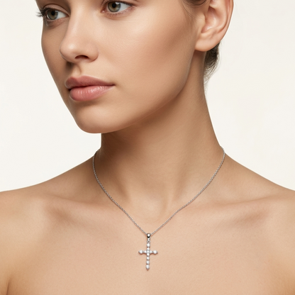 Lab Grown Diamond Petite Cross Pendant Necklace, Minimalist Prong Set Cross