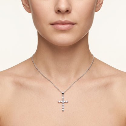Lab Grown Diamond Petite Cross Pendant Necklace, Minimalist Prong Set Cross