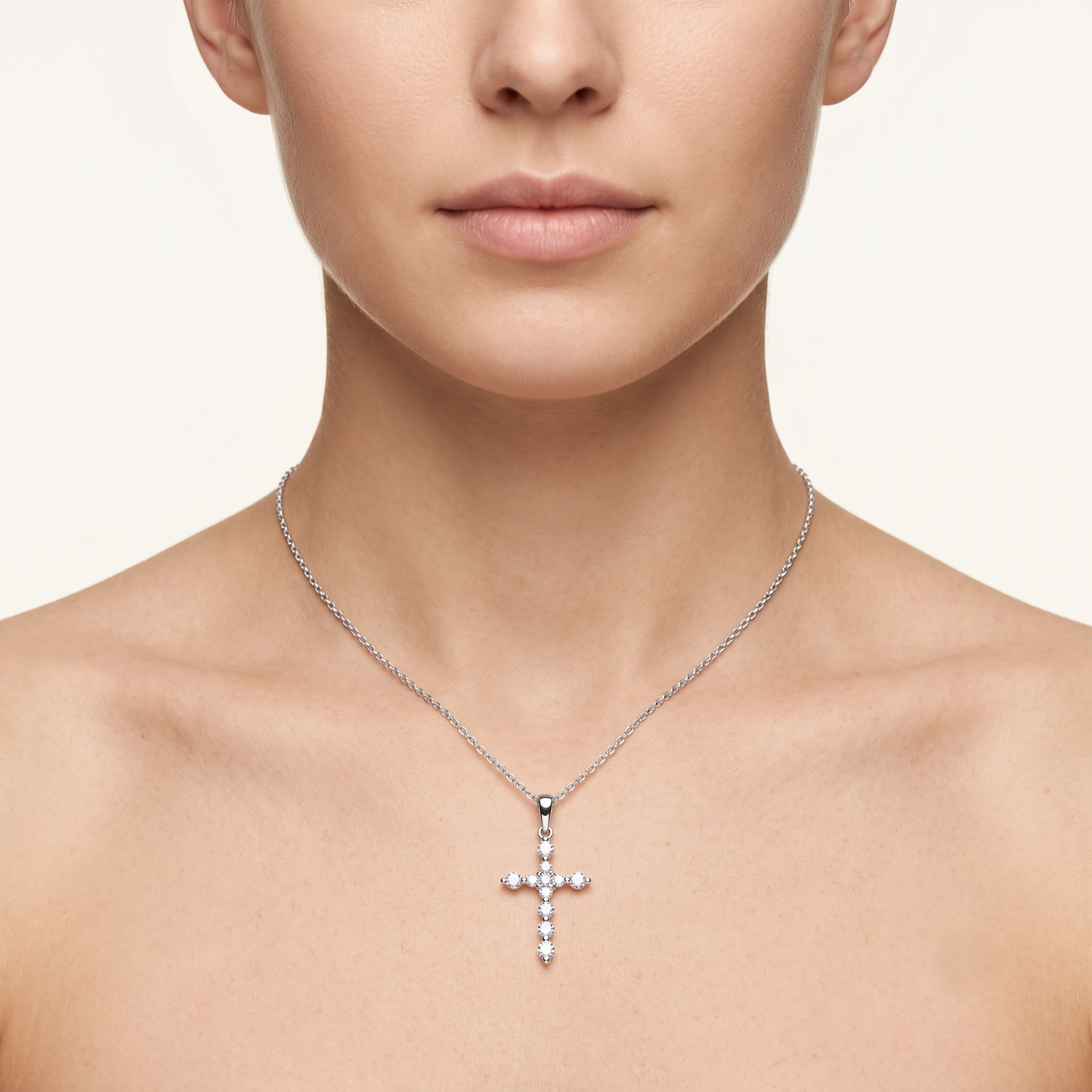 lab grown diamond petite cross pendant necklace, minimalist prong set cross