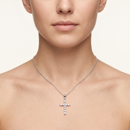Lab Grown Diamond Petite Cross Pendant Necklace, Minimalist Prong Set Cross