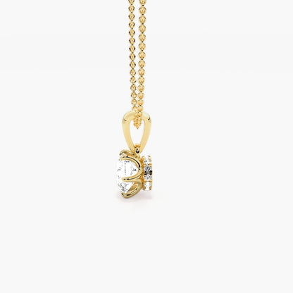 Lab Grown Diamond Solitaire Pendant Necklace with Hidden Halo