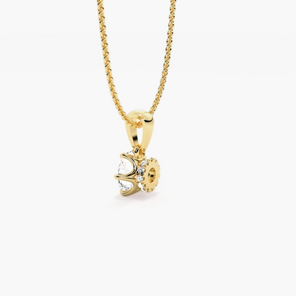 Lab Grown Diamond Solitaire Pendant Necklace with Hidden Halo