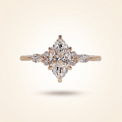 Marquise Cut Diamond Engagement Ring with Cluster and Marquise Side Accents