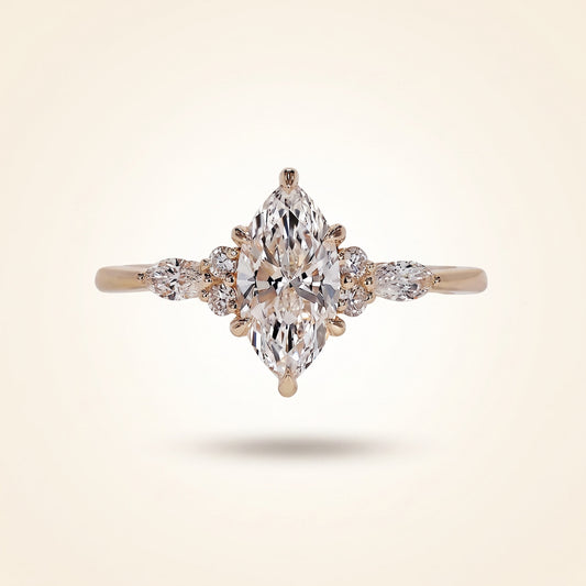 Marquise Cut Diamond Engagement Ring with Cluster and Marquise Side Accents