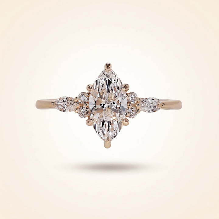 Marquise Cut Diamond Engagement Ring with Cluster and Marquise Side Accents