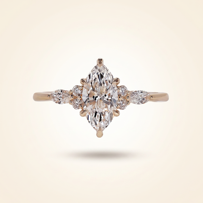Marquise Cut Diamond Engagement Ring with Cluster and Marquise Side Accents